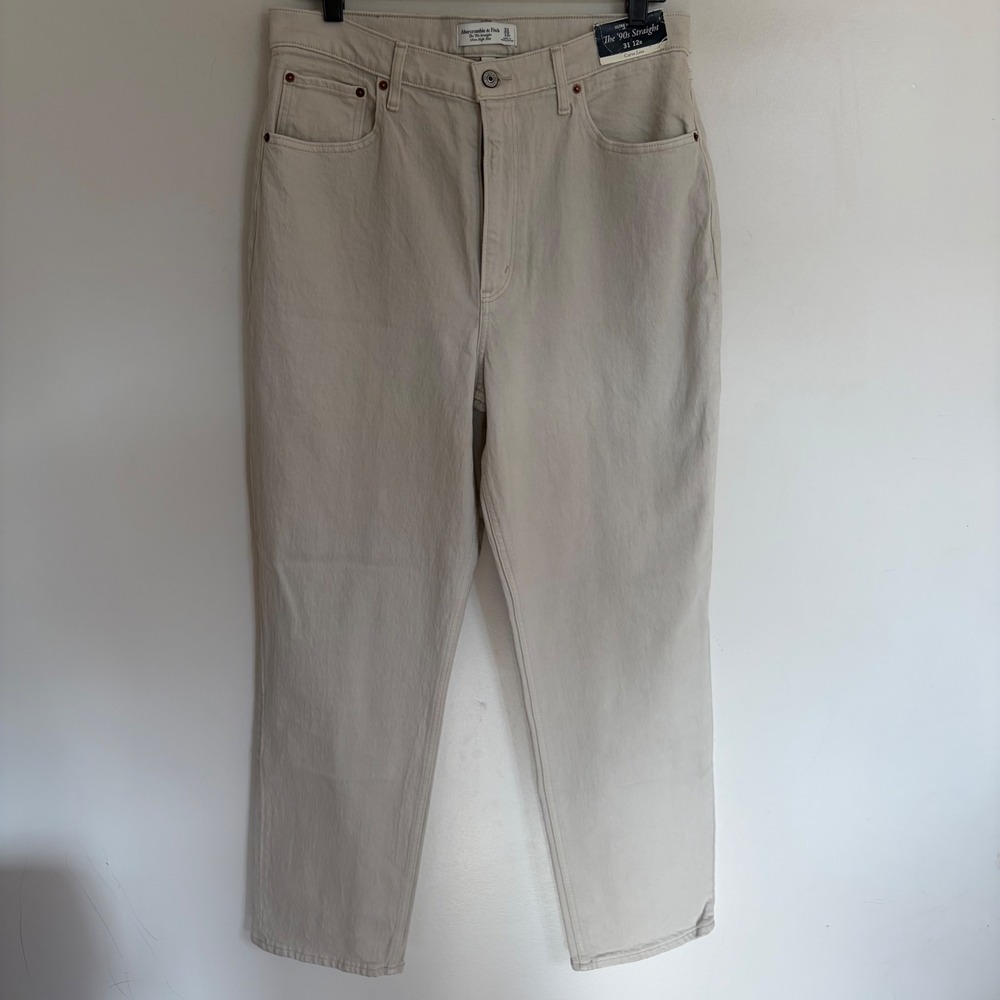 Abercrombie & Fitch Curve Love Ultra High Rise 90s Straight Jeans Beige 31‎ 12R